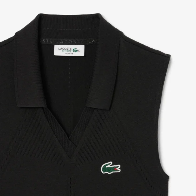 Ärmelloses Stretch-Strick-Tennis-Poloshirt für Damen Ärmelloses Stretch-Strick-Tennis-Poloshirt für Damen