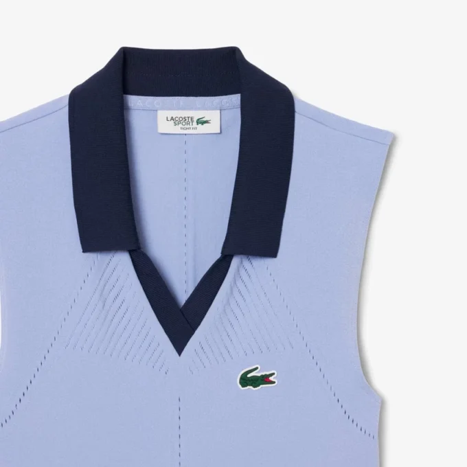 Ärmelloses Stretch-Strick-Tennis-Poloshirt für Damen Ärmelloses Stretch-Strick-Tennis-Poloshirt für Damen