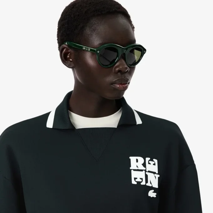 Runway-Poloshirt mit Kragenabzeichen-Akzent-Sweatshirt Runway-Poloshirt mit Kragenabzeichen-Akzent-Sweatshirt