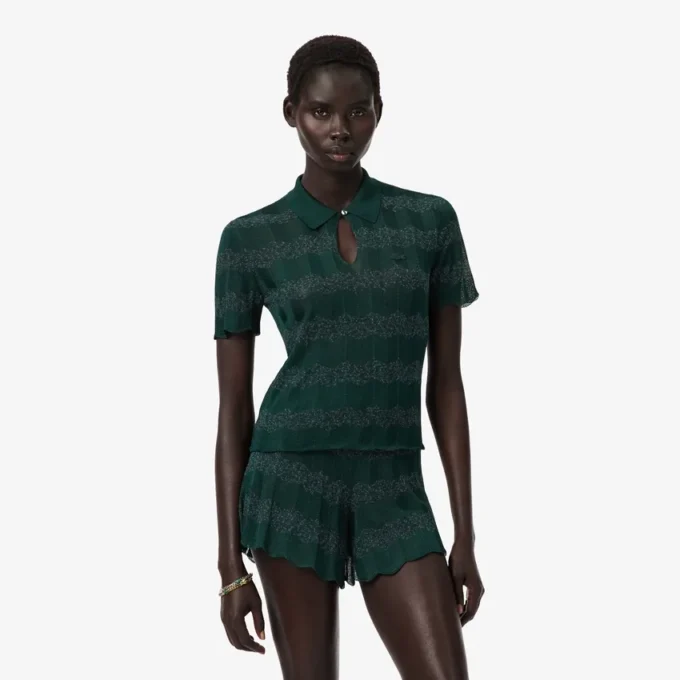 Runway-Pullover mit Polo-Kragen aus Pointelle Runway-Pullover mit Polo-Kragen aus Pointelle