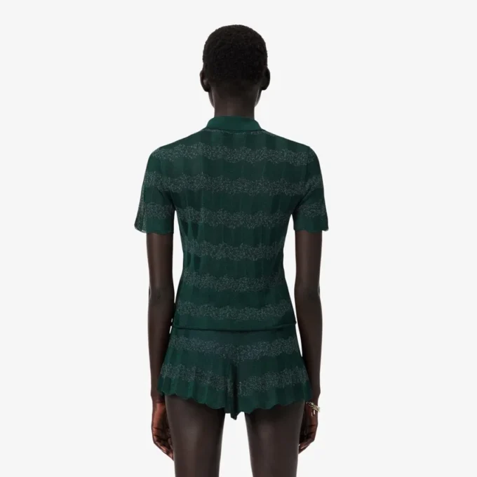 Runway-Pullover mit Polo-Kragen aus Pointelle Runway-Pullover mit Polo-Kragen aus Pointelle