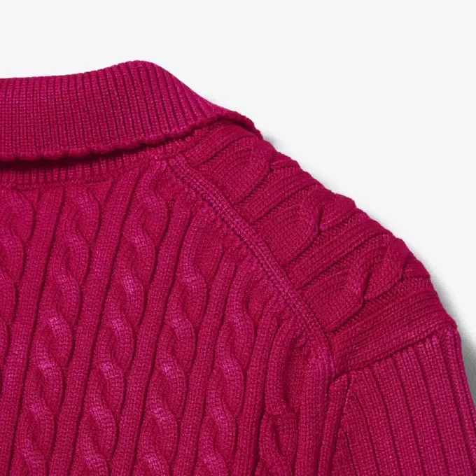 Runway-Pullover mit Zopfmuster und Poloshirt-Kragen Runway-Pullover mit Zopfmuster und Poloshirt-Kragen