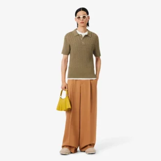 Runway-Pullover mit Zopfmuster und Poloshirt-Kragen