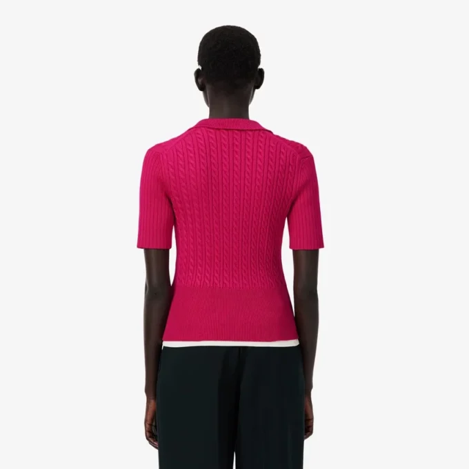 Runway-Pullover mit Zopfmuster und Poloshirt-Kragen Runway-Pullover mit Zopfmuster und Poloshirt-Kragen