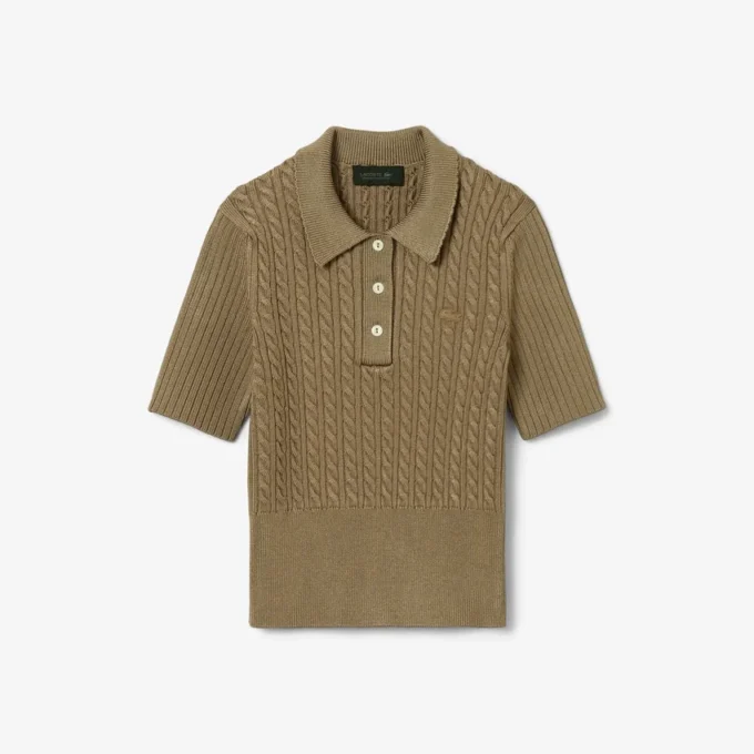 Runway-Pullover mit Zopfmuster und Poloshirt-Kragen Runway-Pullover mit Zopfmuster und Poloshirt-Kragen