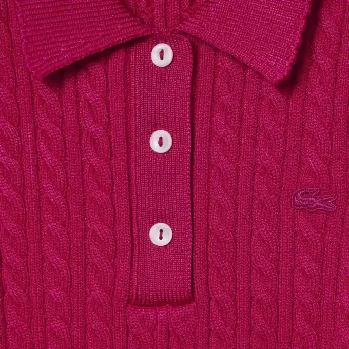 Runway-Pullover mit Zopfmuster und Poloshirt-Kragen Runway-Pullover mit Zopfmuster und Poloshirt-Kragen
