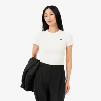 Slim-Fit-T-Shirt aus geripptem Baumwollstoff für Damen Slim-Fit-T-Shirt aus geripptem Baumwollstoff für Damen
