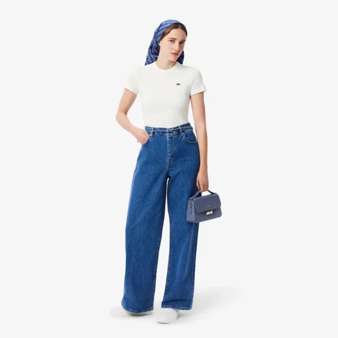 Slim-Fit-T-Shirt aus geripptem Baumwollstoff für Damen Slim-Fit-T-Shirt aus geripptem Baumwollstoff für Damen