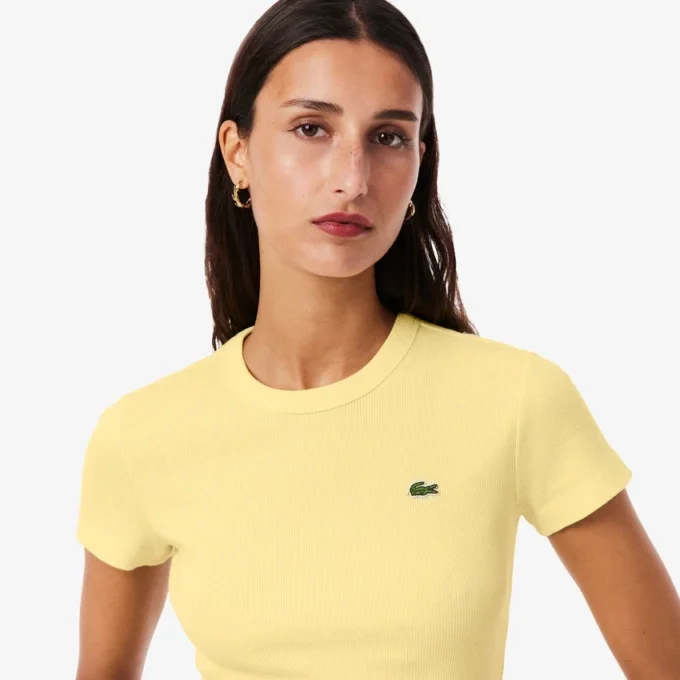 Slim-Fit-T-Shirt aus geripptem Baumwollstoff für Damen Slim-Fit-T-Shirt aus geripptem Baumwollstoff für Damen