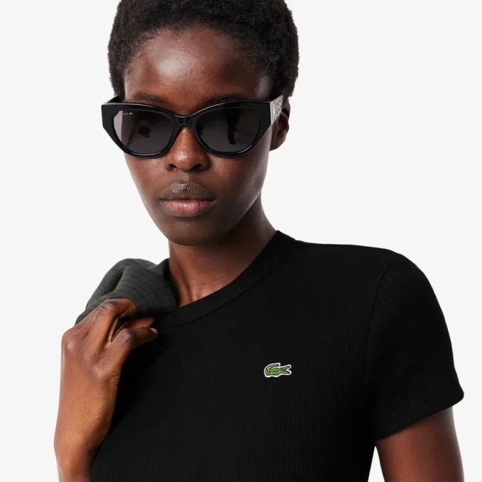 Slim-Fit-T-Shirt aus geripptem Baumwollstoff für Damen Slim-Fit-T-Shirt aus geripptem Baumwollstoff für Damen