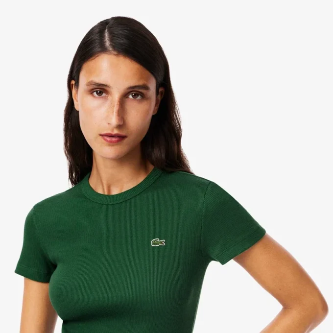 Slim-Fit-T-Shirt aus geripptem Baumwollstoff für Damen Slim-Fit-T-Shirt aus geripptem Baumwollstoff für Damen