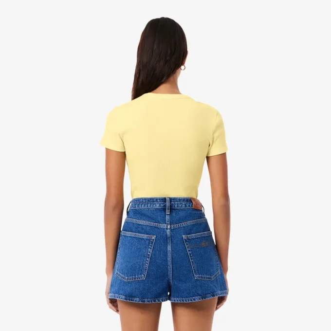 Slim-Fit-T-Shirt aus geripptem Baumwollstoff für Damen Slim-Fit-T-Shirt aus geripptem Baumwollstoff für Damen