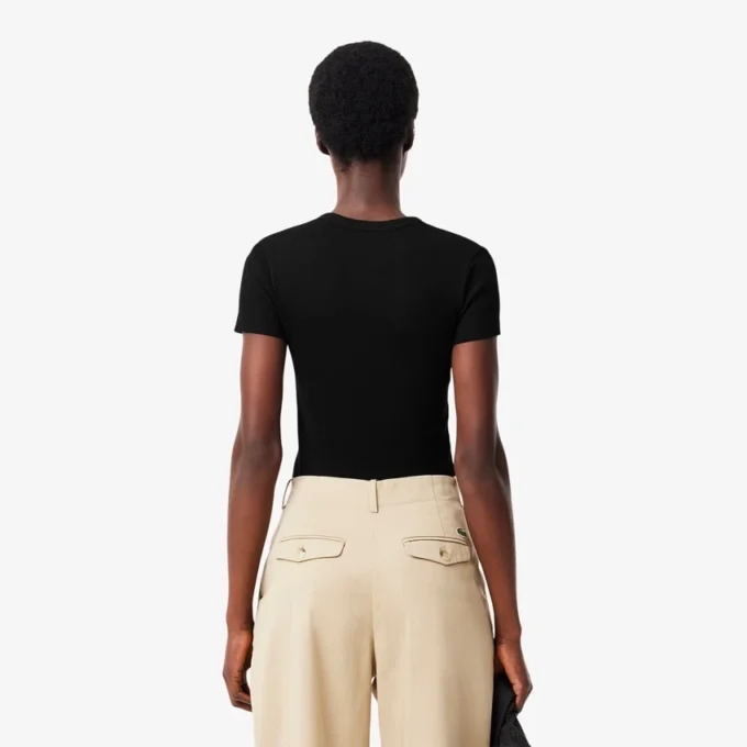 Slim-Fit-T-Shirt aus geripptem Baumwollstoff für Damen Slim-Fit-T-Shirt aus geripptem Baumwollstoff für Damen