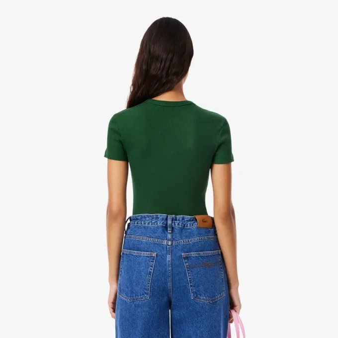 Slim-Fit-T-Shirt aus geripptem Baumwollstoff für Damen Slim-Fit-T-Shirt aus geripptem Baumwollstoff für Damen