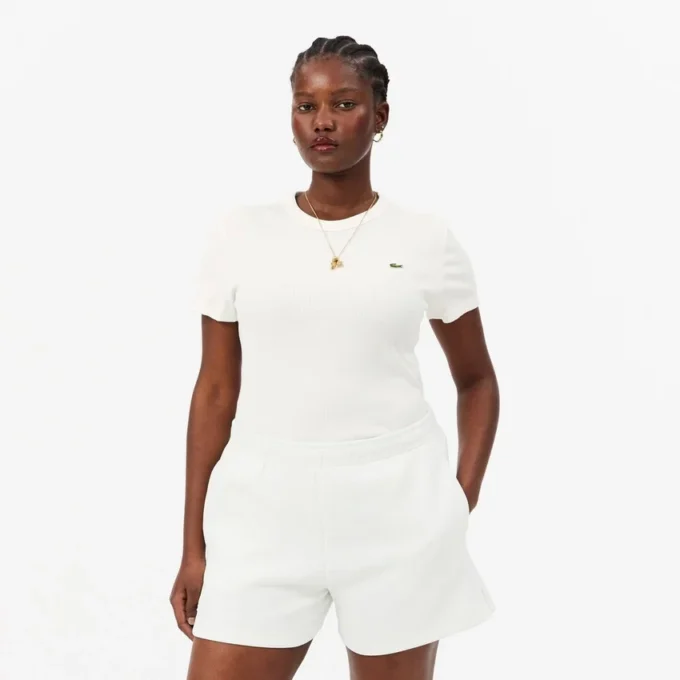 Slim-Fit-T-Shirt aus geripptem Baumwollstoff für Damen Slim-Fit-T-Shirt aus geripptem Baumwollstoff für Damen