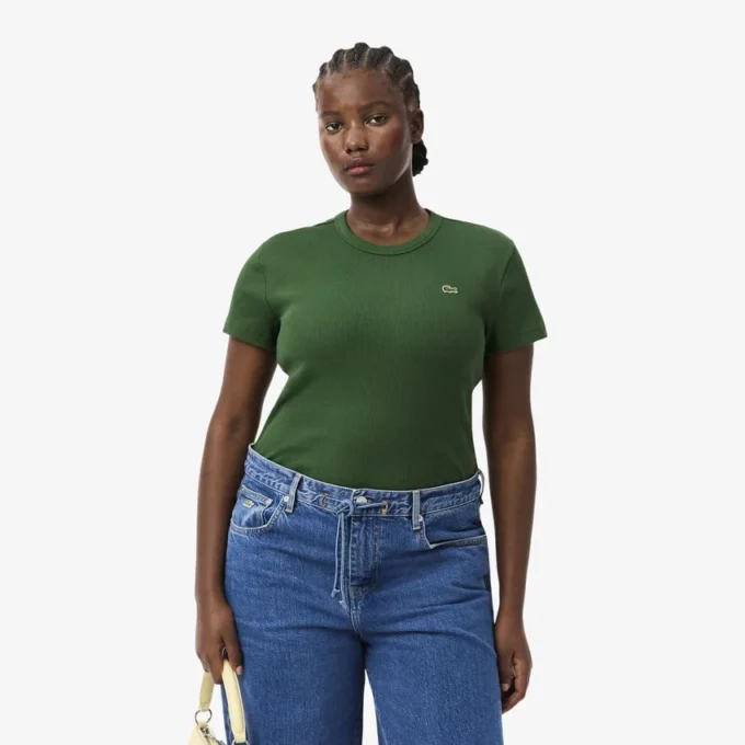 Slim-Fit-T-Shirt aus geripptem Baumwollstoff für Damen Slim-Fit-T-Shirt aus geripptem Baumwollstoff für Damen