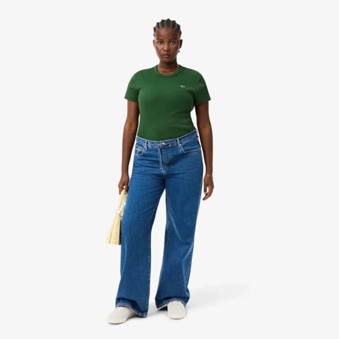 Slim-Fit-T-Shirt aus geripptem Baumwollstoff für Damen Slim-Fit-T-Shirt aus geripptem Baumwollstoff für Damen