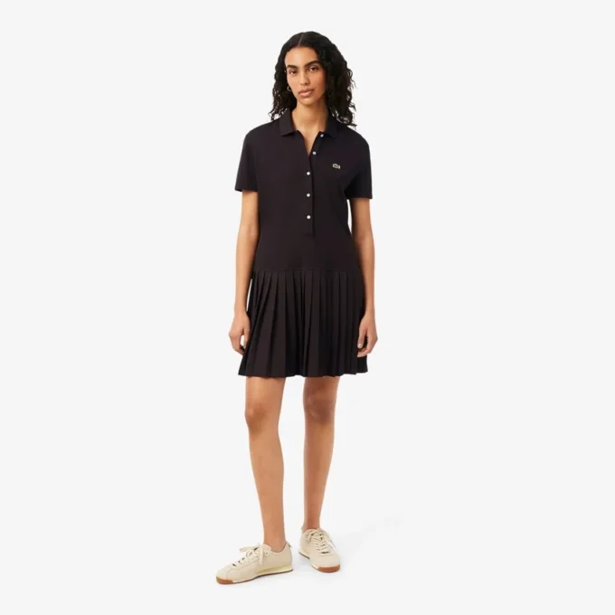 Stretch-Piqué-Poloshirt-Kleid mit Falten Stretch-Piqué-Poloshirt-Kleid mit Falten