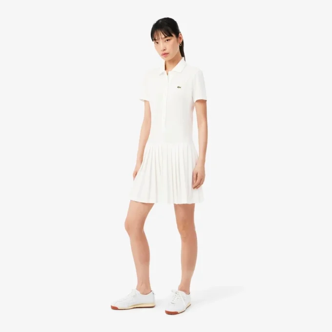 Stretch-Piqué-Poloshirt-Kleid mit Falten Stretch-Piqué-Poloshirt-Kleid mit Falten