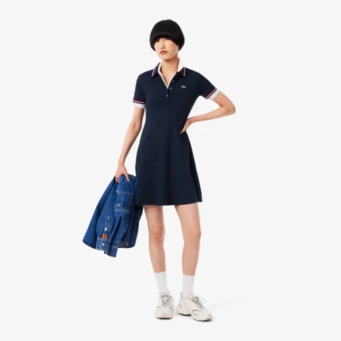 Stretch-Skaterkleid mit Poloshirt-Kragen für Damen Stretch-Skaterkleid mit Poloshirt-Kragen für Damen