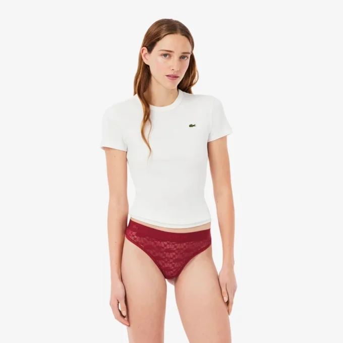 String-Slip mit Logo und Spitzenbesatz String-Slip mit Logo und Spitzenbesatz