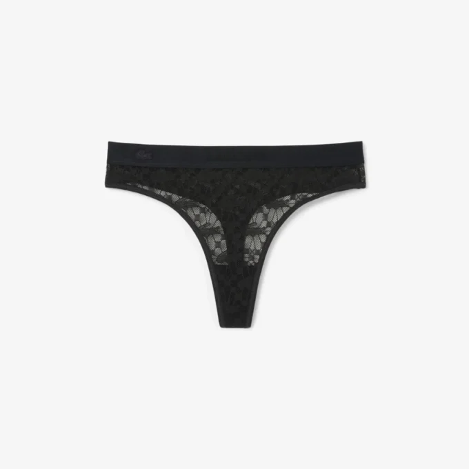 String-Slip mit Logo und Spitzenbesatz String-Slip mit Logo und Spitzenbesatz