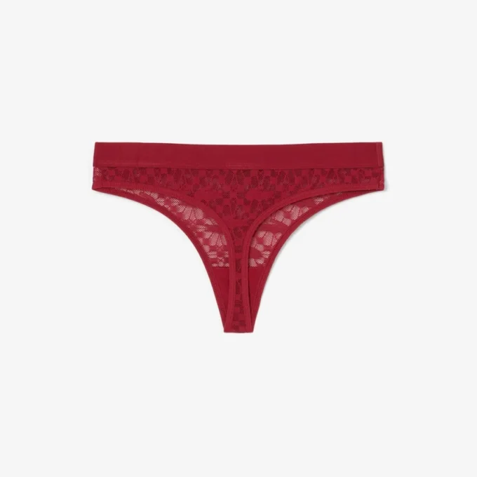 String-Slip mit Logo und Spitzenbesatz String-Slip mit Logo und Spitzenbesatz
