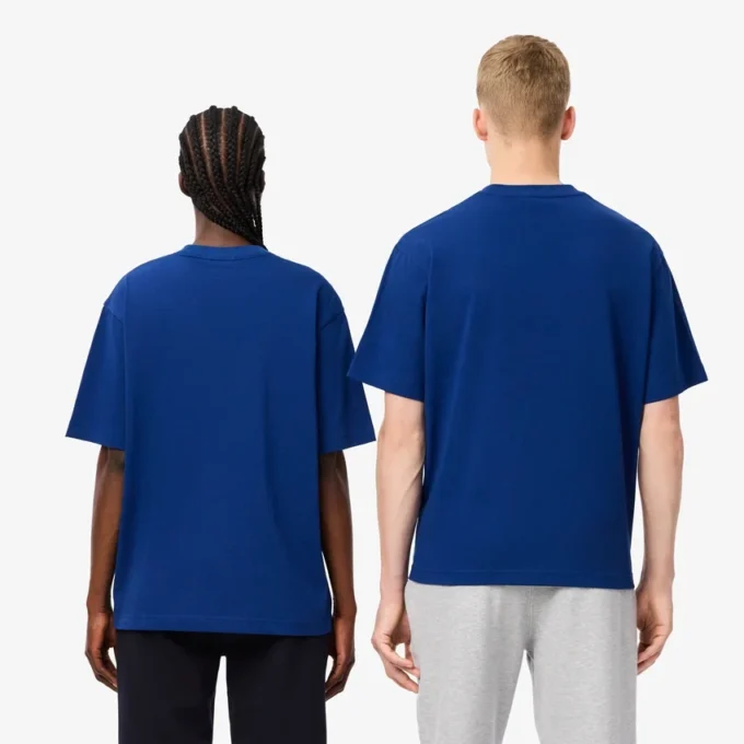 Unisex-T-Shirt aus schwerer Baumwolle mit Emblem, lockere Passform Unisex-T-Shirt aus schwerer Baumwolle mit Emblem, lockere Passform